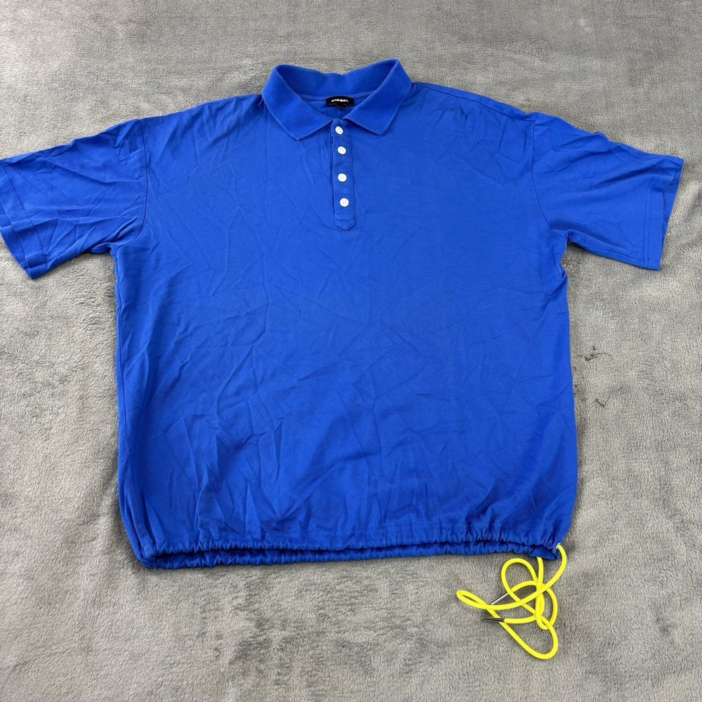Diesel Polo Shirt Mens Large  T-Plato Drawstring Pique Jersey Blue Casual Preppy